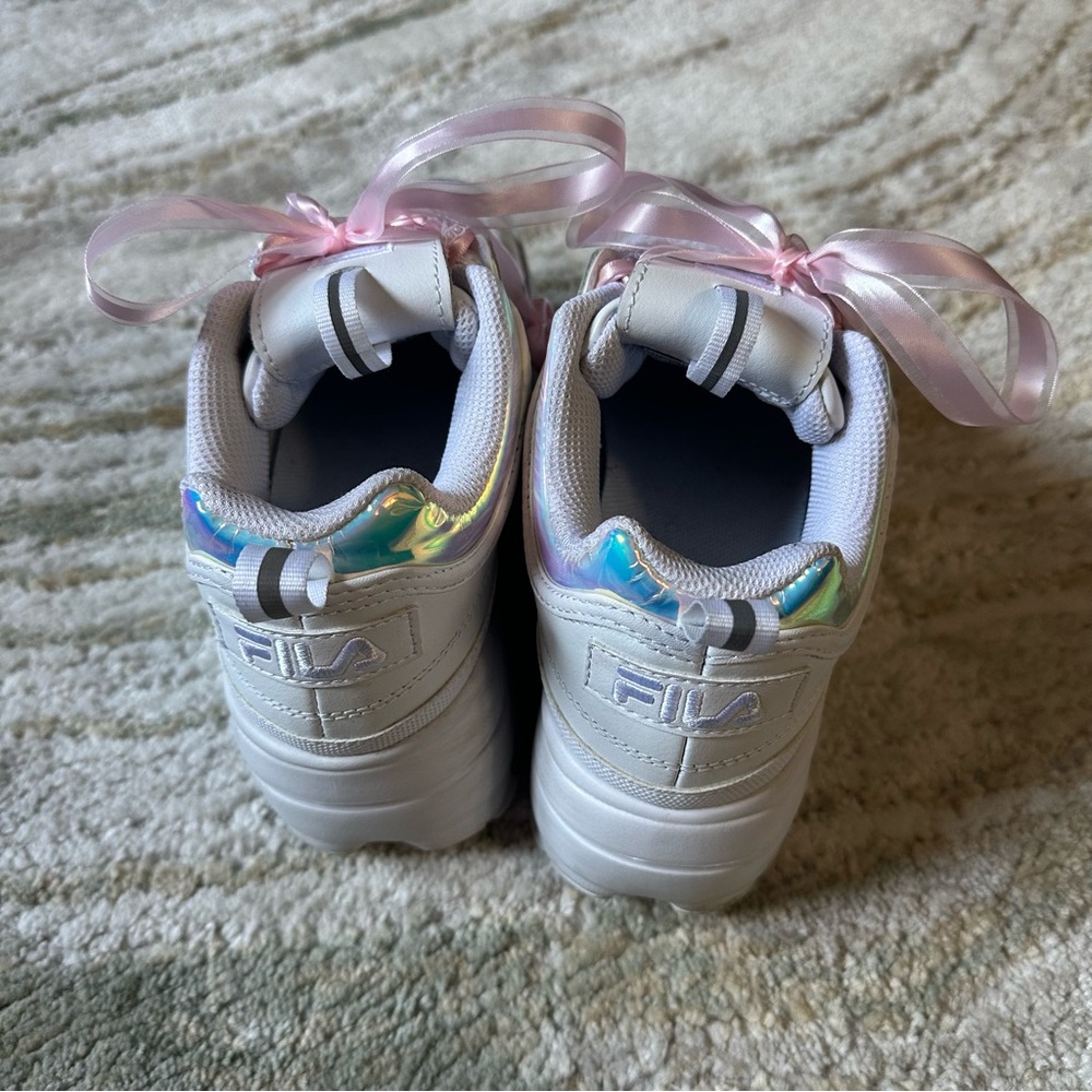 Fila Wedge White Platform Sneakers with Pink And Iridescent Accents size 7 women - Picture 5 of 7